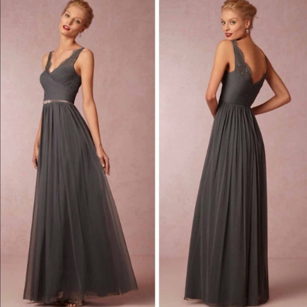 Anthropologie Hitherto Gray Lace Maxi Dress